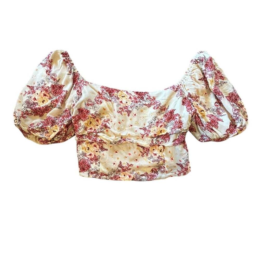 Coco + Jaimeson Women's Floral Puff Sleeve Off-Shoulder Crop Top